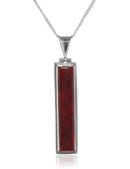 Sterling Silver Large Red Jasper Inlay Rectangle Pendant Necklace , 18"
