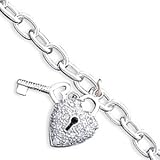 The Katie Collection - Sterling Silver 7.5 Cubic Zirconia Heart & Key Open Link Bracelet
