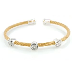 Stainless Steel Yellow Cable with Sterling Silver Circle Cuff Bracelet with Diamond-Accent (0.05 cttw)