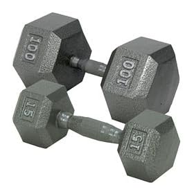 Click here to buy Champion Barbell 15-Pound Solid Hex Dumbell with Ergo Grip.