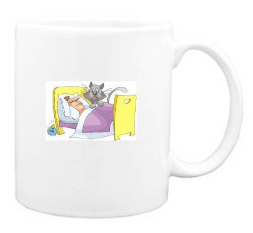 Mug with man, body, individuals, individual, humans, person, human, persons, cat, people, alarm, sleeping, morning