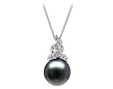 Natural Black Tahitian Drop Pearl & Diamond Pendant in 14kt White Gold