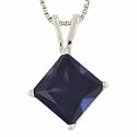 14k White Gold 6mm Princess Cut Lab Created Sapphire 4-Prong Pendant, 18"