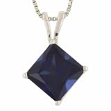 14k White Gold 6mm Princess Cut Lab Created Sapphire 4-Prong Pendant, 18