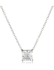 Diamond Veneer Sterling Silver 2 ct Asscher Solitaire Pendant Necklace Set