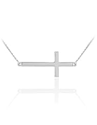 925 Sterling Silver Celebrity Sideways Cross Pendant Necklace with Rolo Chain
