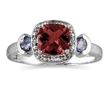 Cushion Cut Garnet & Tanzanite and Diamond White Gold Ring