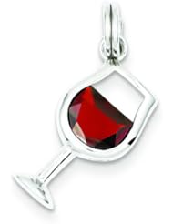 Sterling Silver Red CZ Wine Glass Charm & 18" Chain