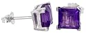 February Birthstone Natural Amethyst 1 1/4 Carat (6.0 mm) Size Princess (square) Cut Stud Earrings in Sterling Silver Basket Settings