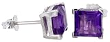 February Birthstone Natural Amethyst 1 1/4 Carat (6.0 mm) Size Princess (square) Cut Stud Earrings in Sterling Silver Basket Settings