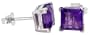 February Birthstone, Natural Amethyst 1 1/4 Carat (6mm) Size Princess Cut Square Stud Earrings in Sterling Silver Basket Setting