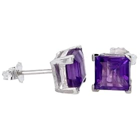 February Birthstone Natural Amethyst 1 1/4 Carat (6.0 mm) Size Princess (square) Cut Stud... by 