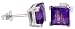 February Birthstone Natural Amethyst 1 1/4 Carat (6.0 mm) Size Princess (square) Cut Stud Earrings in Sterling Silver Basket Settings