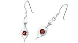 Round Cut Garnet Dangling Earrings Sterling Silver