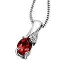 Garnet Gemstone Pendant with Diamonds (1/2 inch) in White Gold with Chain