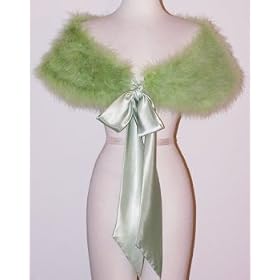 Green Feather Fur-ry Stole Wrap Shawl Ribbon Shrug
