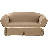 Sure Fit  40805 1 Peice CVC Contrast Cord Loveseat, Cocoa/Natural