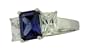 Platinum Plated Sterling Silver Blue and Purple Cubic Zirconia Emerald-Cut Three-Stone Ring, Size 6