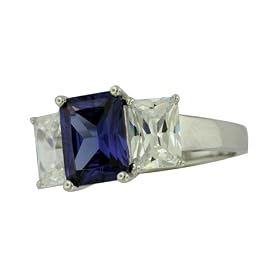 Buy Platinum Overlay Sterling Silver Tanzanite Cubic Zirconia Emerald-Cut Three-Stone Ring by Amazon.com Collection
