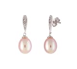 10k White Gold  Pink Pearl Diamond Earrings (.027 cttw, I-J Color, I1-I2 Clarity)