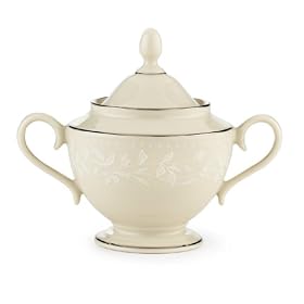 Lenox Linen Rose Bone China Platinum Banded Sugar Bowl by Lenox