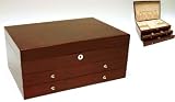 Image of High Laquer Oblong Wooden Jewellery Box with 2 Drawers 2300