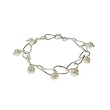 Sterling Silver Chain Linked Freshwater Pearl Drop Bracelet