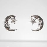 Small Moon and Star Stud Earrings in Sterling Silver, #9508