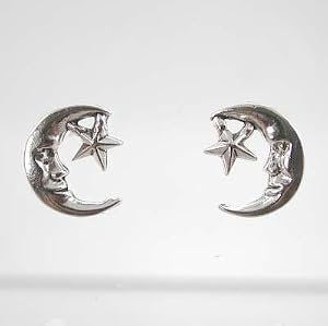 Tiny Moon and Star Stud Earrings in Sterling Silver, #9508