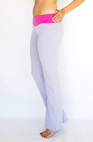 Women's Bootcut Yoga Pants With Contrast Waist Grey Pink Medium