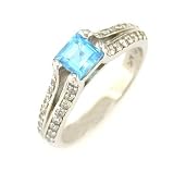 14K White Gold Blue Topaz and Diamond Ring