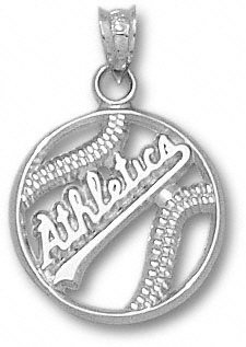 Oakland Athletics Sterling Silver ''ATHLETICS'' Pierced Baseball Pendant