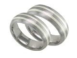 Aisha Titanium & Double Stripe Silver Wedding Band Set