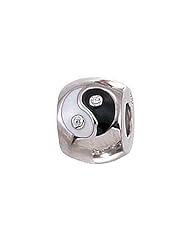 Zable(tm) Sterling Silver Enameled Yin/yang Bead with CZ Bead / Charm
