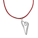 Sterling Silver Freeform Heart Pendant on Red Satin Cord