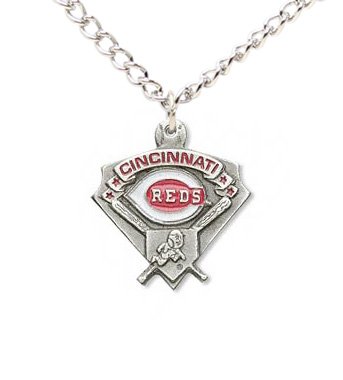 Cincinnati Reds Chain Necklace & Enameled Pewter Pendant - MLB Baseball Fan Shop Sports Team Merchandise