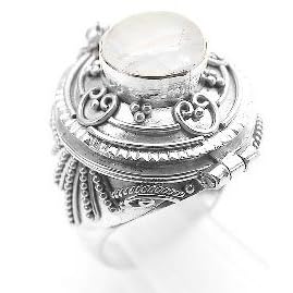Sterling Silver Moonstone Poison Locket Ring by Silver Insanity