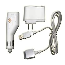 USB Travel Kit with Car Charger, Travel Adapter & Cable for Apple iPod