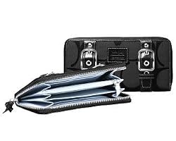 Coach Zoe Signature Accordion Zip Around Wallet in Black/Black 41854