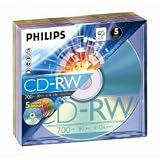 Philips CW7D2CC05 CD-RW Rewritable, 700MB, 80 Minutes Audio, 4-12 x Certified Speed - 1 x Pack of Five Single CDs
