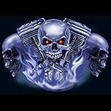 Three Skulls Motorcycle Engine T-shirt, Biker T-shirts, Chopper T-shirts