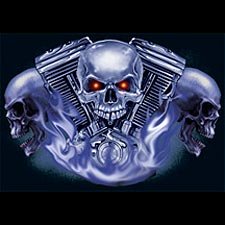 Three Skulls Motorcycle Engine T-shirt, Biker T-shirts, Chopper T-shirts, X-Large, Black