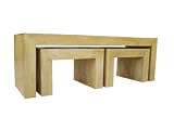 Homescapes - Dakota - Long John Coffee Table with 2 Tables - Oak Finish - 100% Solid Mango Hard Wood - ( No Veneer ) Hand Crafted Furniture