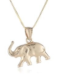 14k Yellow Gold Elephant Pendant Necklace, 18"