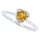 0.58Ct Heart Shaped Citrine and Diamond Ring in 10Kt White Gold