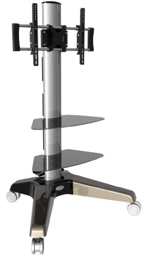 GSI Super Quality Massive Television Mount Stand Rolling Cart For Plasma, LCD, Flat Panel, LED TVs Screens And Monitors, 32 Inch To 60 Inch, With 2 Glass Shelves - For Office Presentations, Conference Rooms Or Entertainment Centers Etc.