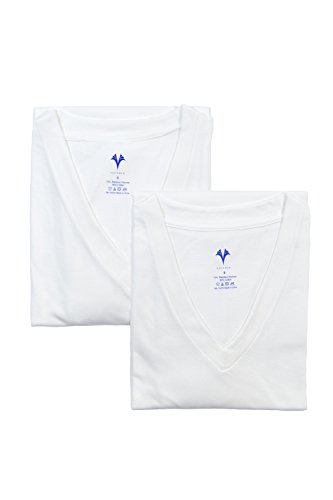 Men's V-Neck Undershirts 2-Pack (Natural White, X-Large) Best Under Shirts for Him MB6301-NWH-XL