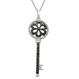 Sterling Silver Black and White Diamond Key Pendant Necklace (1/4 cttw, I-J Color, I3 Clarity),18"