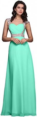 RUKLEID Women's Beaded Capsleeves Sweetheart A-line Long Evening mint us8