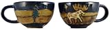 Set Of Two (2) MARA STONEWARE COLLECTION - 22 Oz Coffee / Tea Cup Collectible Latte Mugs - Moose Design